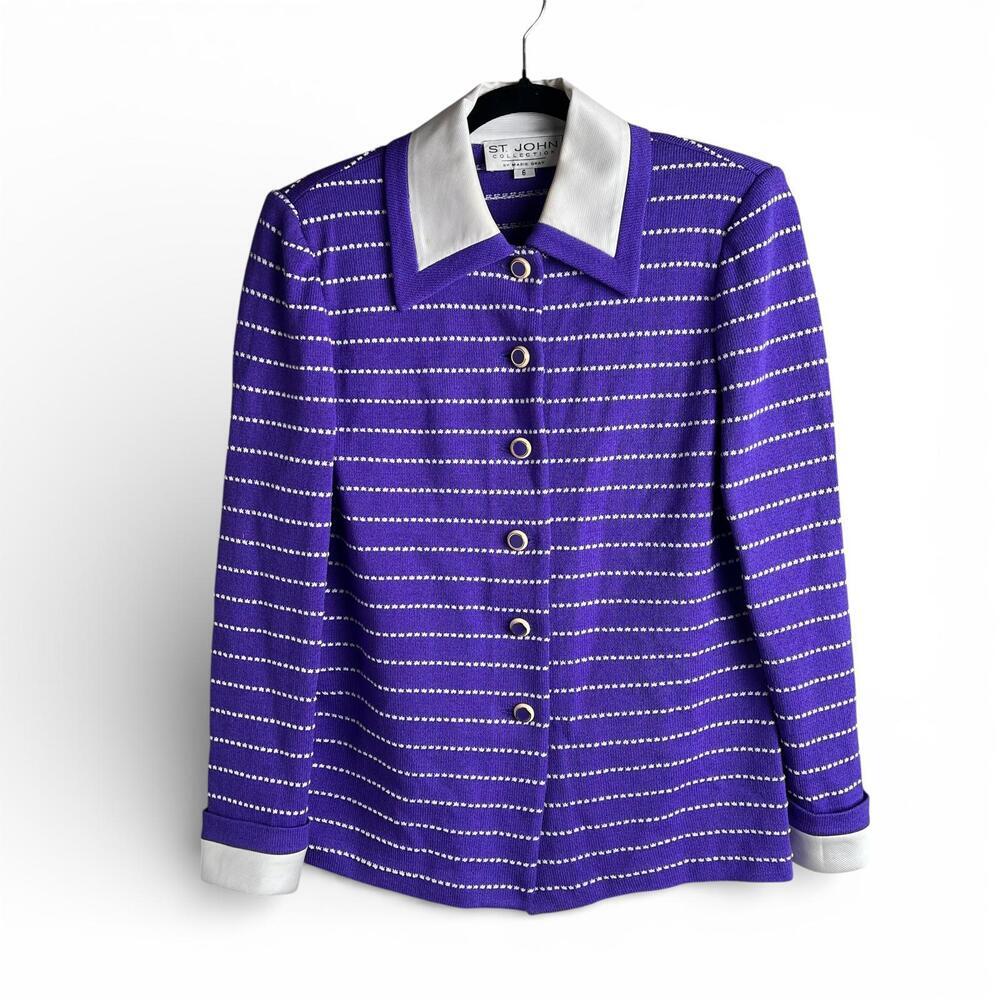 Vintage St. John Collection Purple and White Striped Knit Blazer Jacket